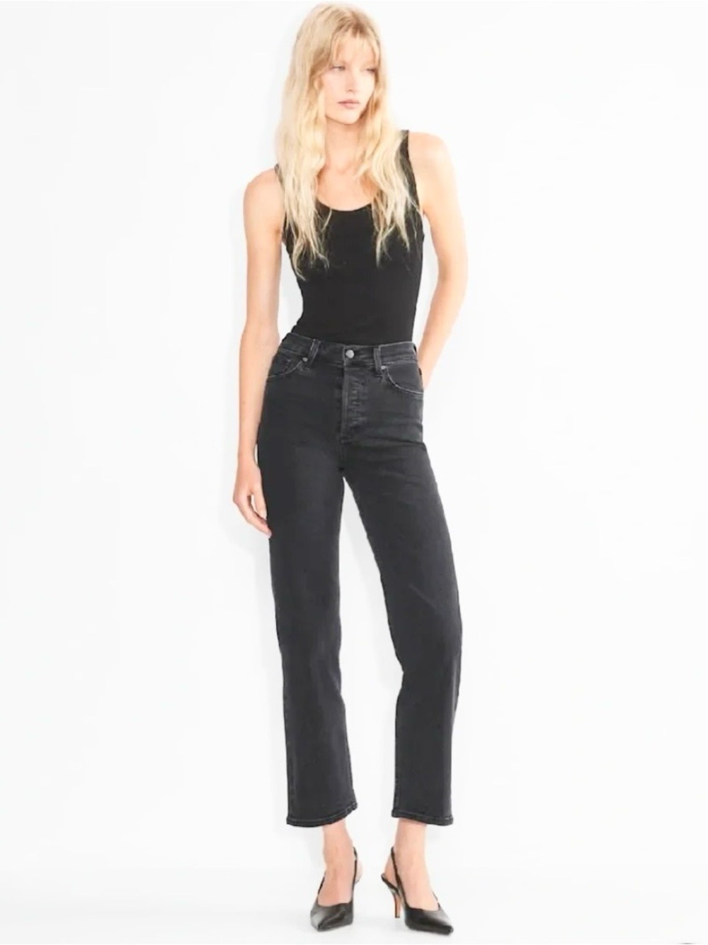 Denim Forum The Arlo High Rise Straight 28L Jeans Size 28 Washed Black - Picture 2 of 13